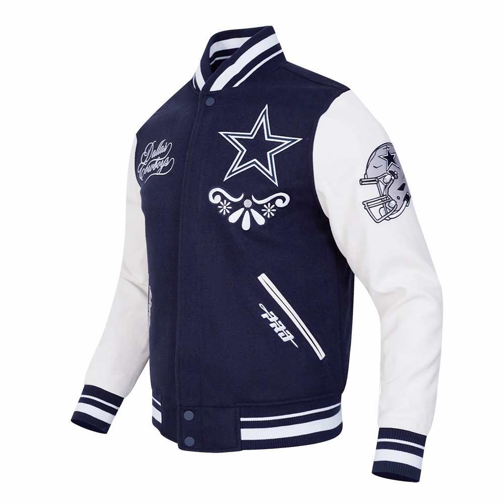 NFL DALLAS COWBOYS SUGAR SKULL MEN'S RIB WOOL VARSITY JACKET (MIDNIGHT NAVY/WHITE)