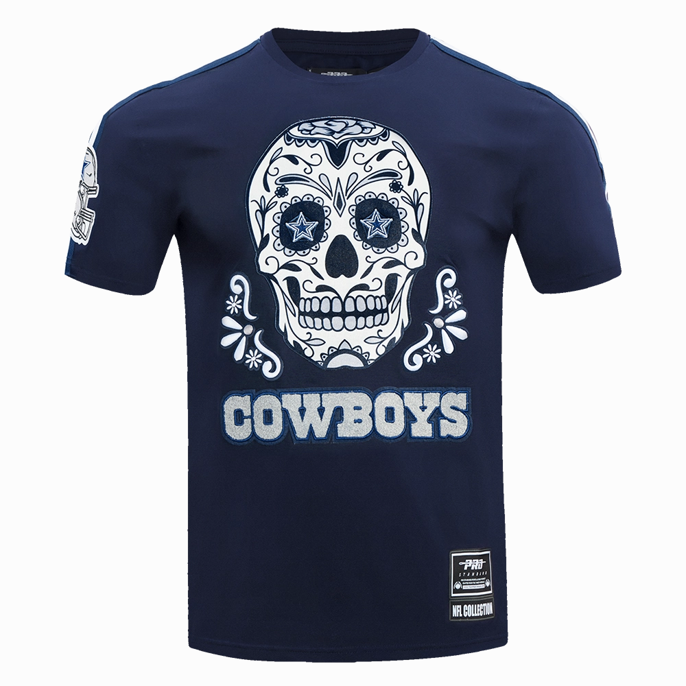 NFL DALLAS COWBOYS SUGAR SKULL MEN'S SINGLE JERSEY STRIPED TEE (MIDNIGHT NAVY)
