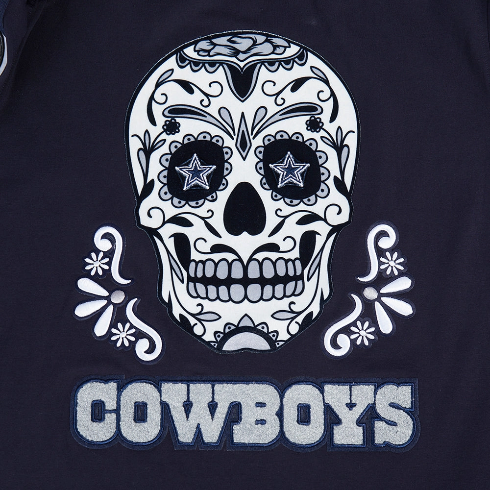 NFL DALLAS COWBOYS SUGAR SKULL MEN'S SINGLE JERSEY STRIPED TEE (MIDNIGHT NAVY)