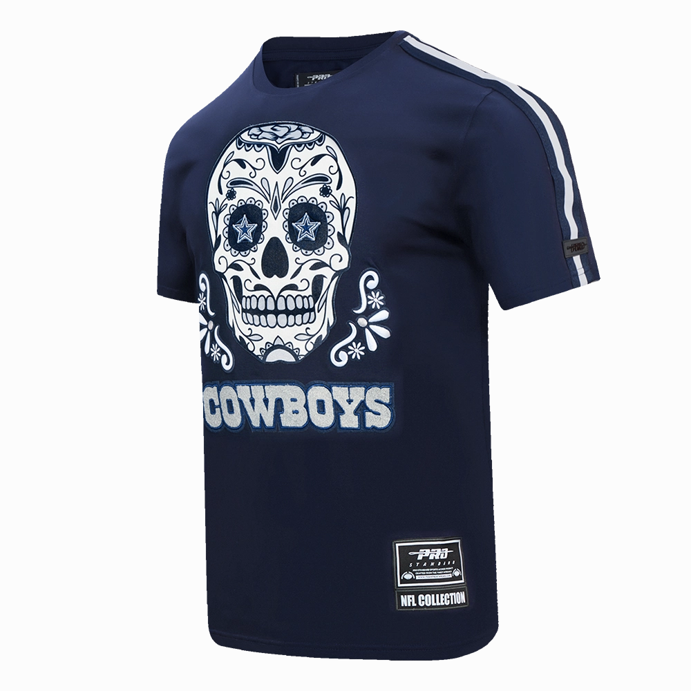 NFL DALLAS COWBOYS SUGAR SKULL MEN'S SINGLE JERSEY STRIPED TEE (MIDNIGHT NAVY)