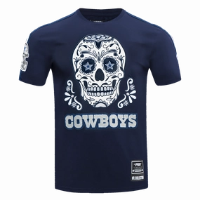NFL DALLAS COWBOYS SUGAR SKULL MEN'S SINGLE JERSEY STRIPED TEE (MIDNIGHT NAVY)