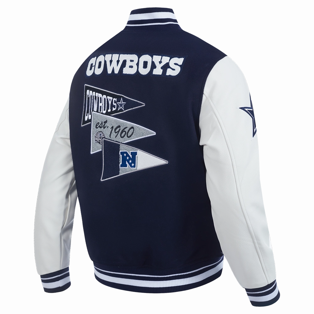 NFL DALLAS COWBOYS TEAM PENNANTS MEN'S RIB WOOL VARSITY JACKET (MIDNIGHT NAVY/WHITE)