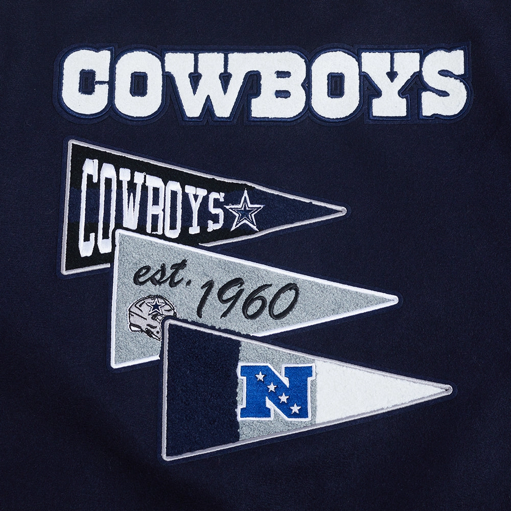 NFL DALLAS COWBOYS TEAM PENNANTS MEN'S RIB WOOL VARSITY JACKET (MIDNIGHT NAVY/WHITE)
