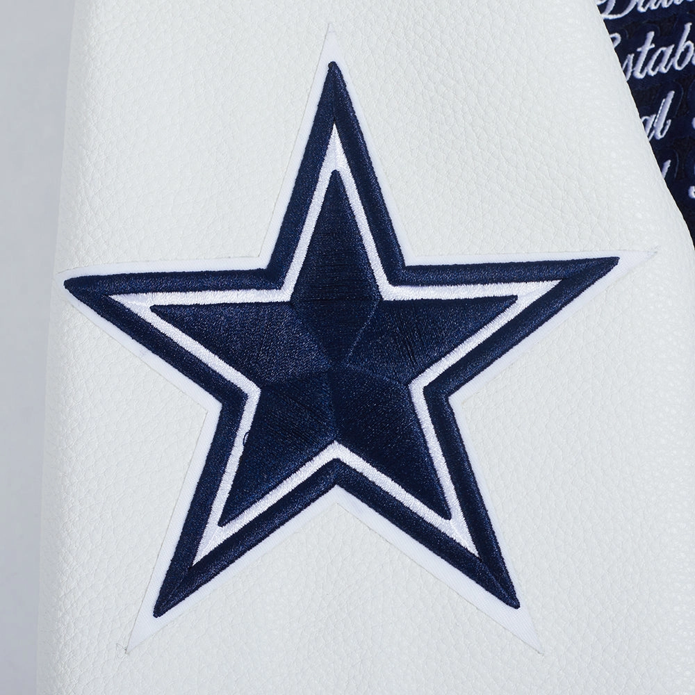 NFL DALLAS COWBOYS TEAM PENNANTS MEN'S RIB WOOL VARSITY JACKET (MIDNIGHT NAVY/WHITE)