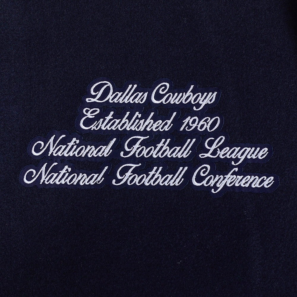 NFL DALLAS COWBOYS TEAM PENNANTS MEN'S RIB WOOL VARSITY JACKET (MIDNIGHT NAVY/WHITE)