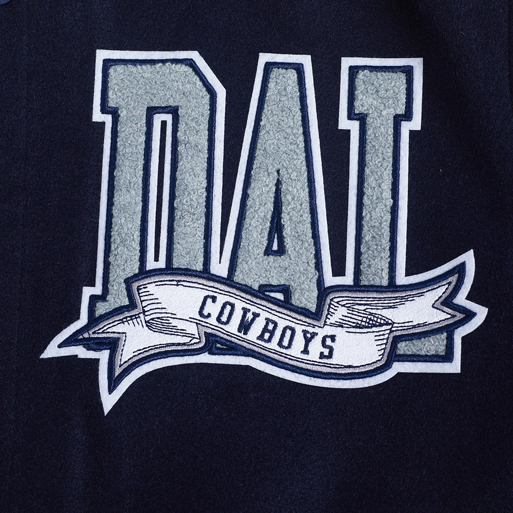 NFL DALLAS COWBOYS TEAM PENNANTS MEN'S RIB WOOL VARSITY JACKET (MIDNIGHT NAVY/WHITE)
