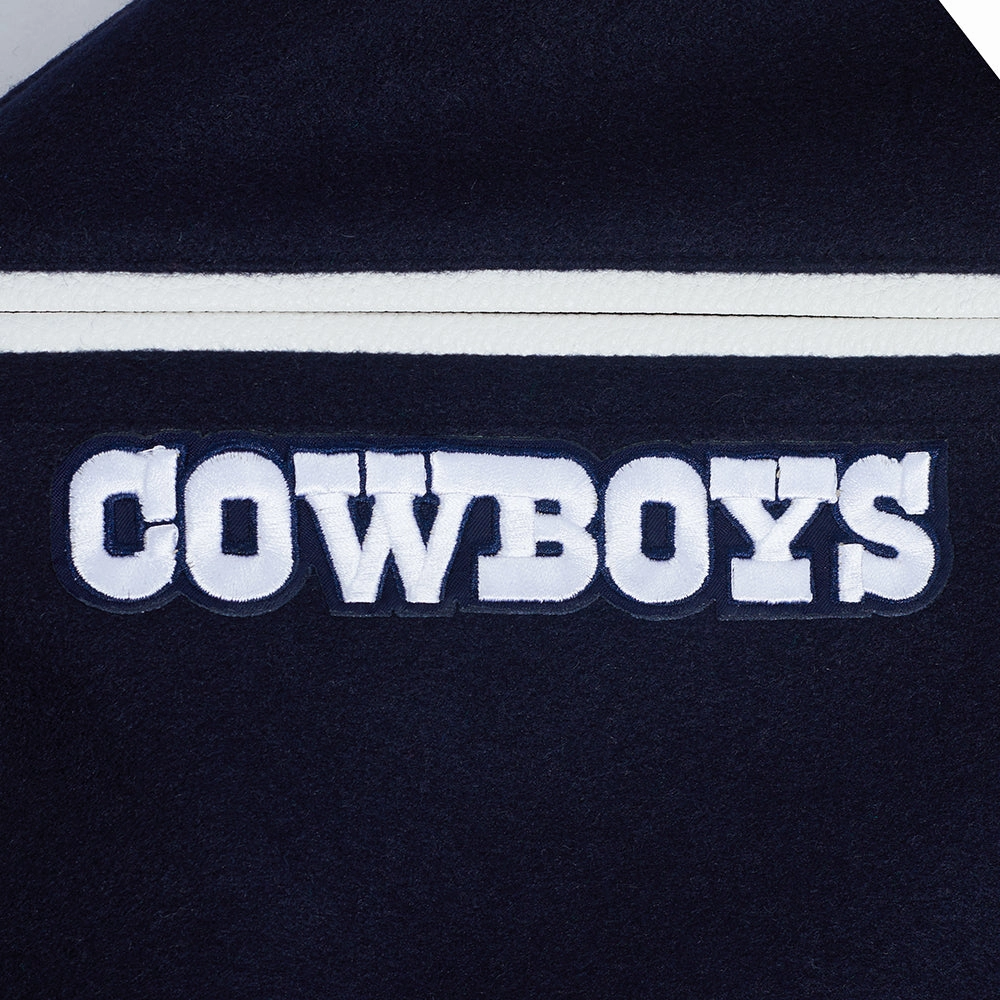 NFL DALLAS COWBOYS TEAM PENNANTS MEN'S RIB WOOL VARSITY JACKET (MIDNIGHT NAVY/WHITE)