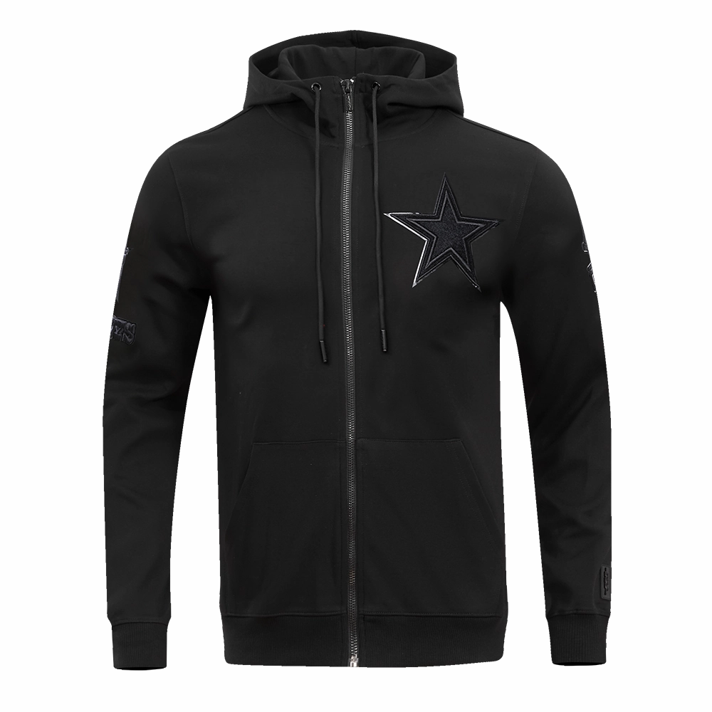 NFL DALLAS COWBOYS TRIPLE BLACK MEN'S FULL ZIP HOODIE  (BLACK)
