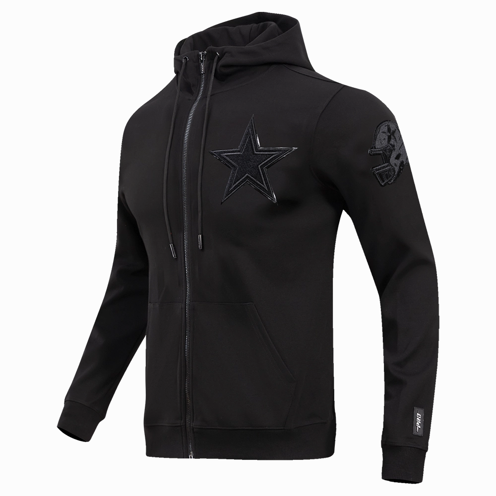 NFL DALLAS COWBOYS TRIPLE BLACK MEN'S FULL ZIP HOODIE  (BLACK)