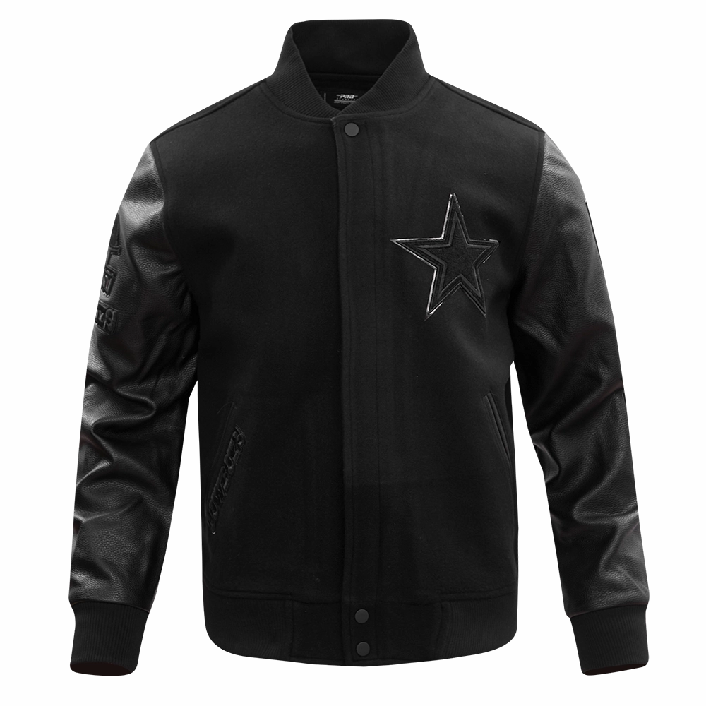 NFL DALLAS COWBOYS TRIPLE BLACK WOOL MEN'S VARSITY JACKET (BLACK)