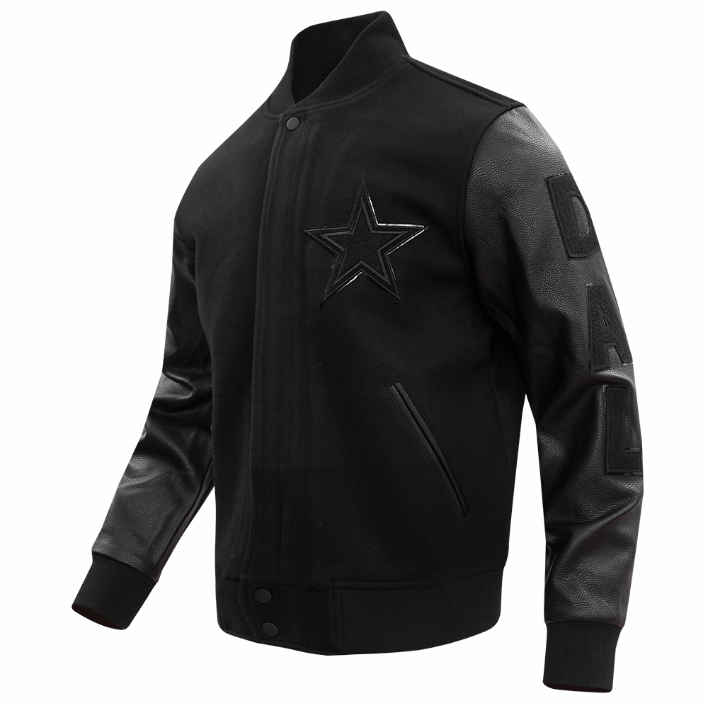 NFL DALLAS COWBOYS TRIPLE BLACK WOOL MEN'S VARSITY JACKET (BLACK)