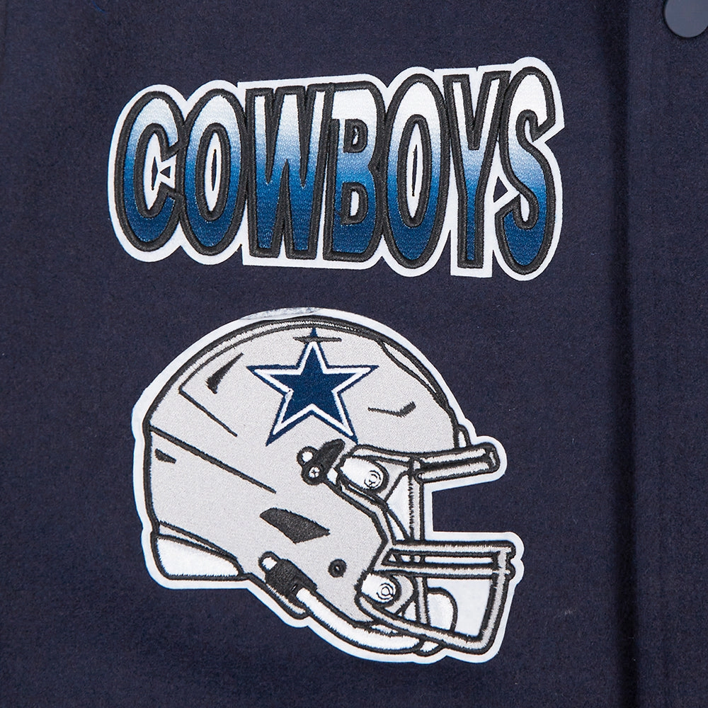 NFL DALLAS COWBOYS TURN IT UP MEN'S RIB WOOL VARSITY JACKET (MIDNIGHT NAVY/WHITE)