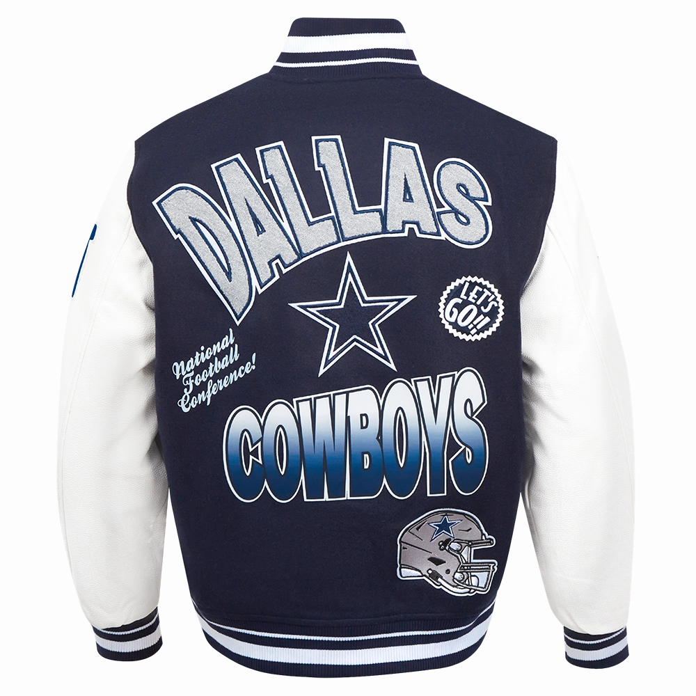NFL DALLAS COWBOYS TURN IT UP MEN'S RIB WOOL VARSITY JACKET (MIDNIGHT NAVY/WHITE)