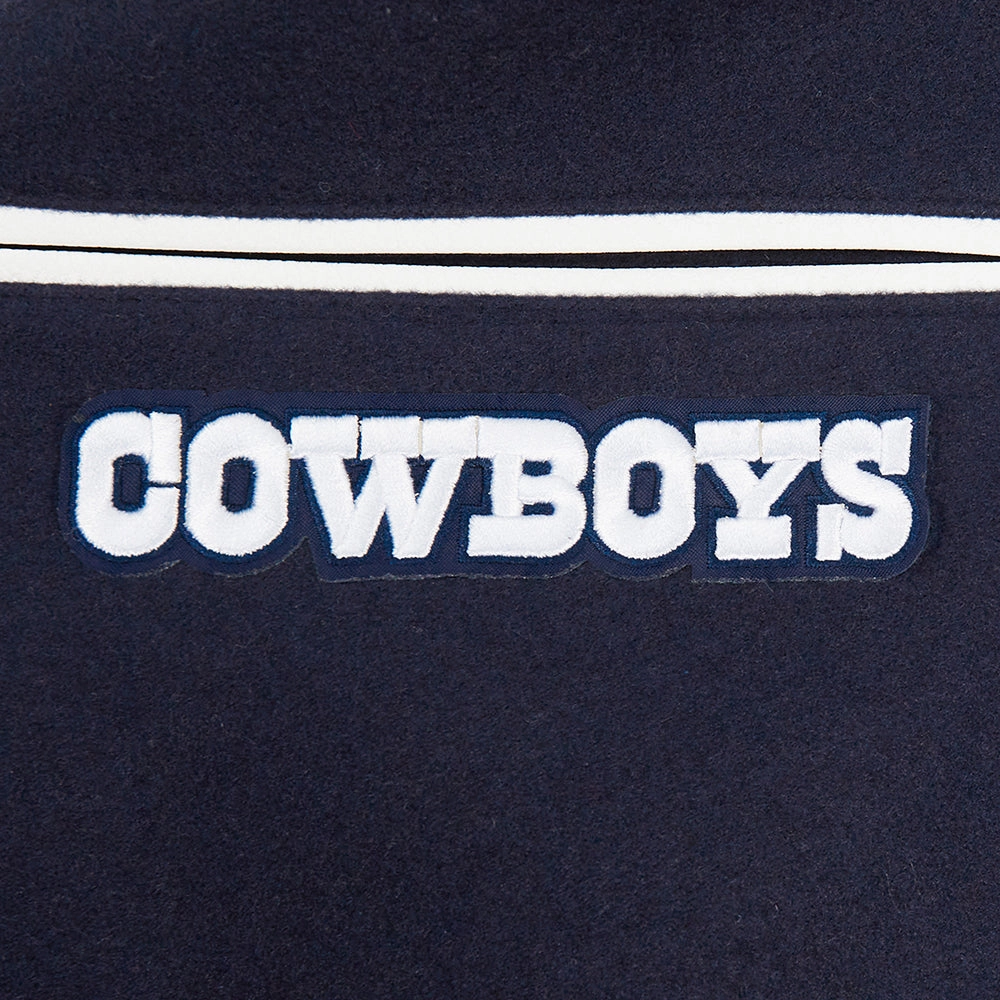 NFL DALLAS COWBOYS TURN IT UP MEN'S RIB WOOL VARSITY JACKET (MIDNIGHT NAVY/WHITE)