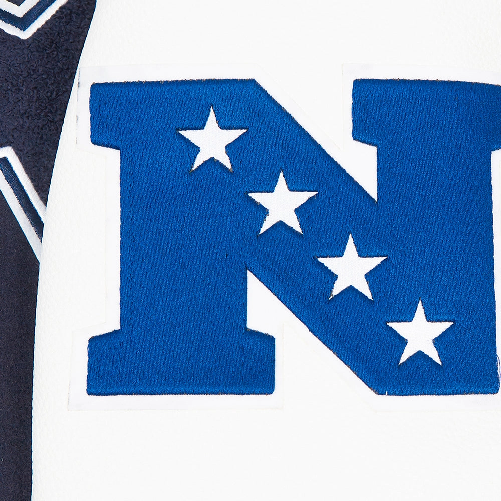 NFL DALLAS COWBOYS TURN IT UP MEN'S RIB WOOL VARSITY JACKET (MIDNIGHT NAVY/WHITE)