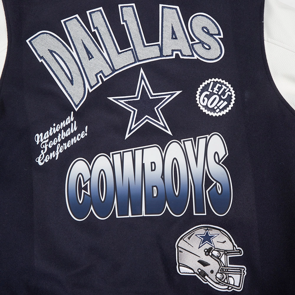 NFL DALLAS COWBOYS TURN IT UP MEN'S RIB WOOL VARSITY JACKET (MIDNIGHT NAVY/WHITE)