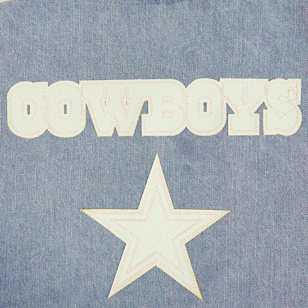 NFL DALLAS COWBOYS VARSITY BLUES MEN'S DENIM VARSITY JACKET (DENIM/LINEN)