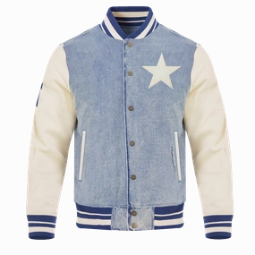 NFL DALLAS COWBOYS VARSITY BLUES MEN'S DENIM VARSITY JACKET (DENIM/LINEN)