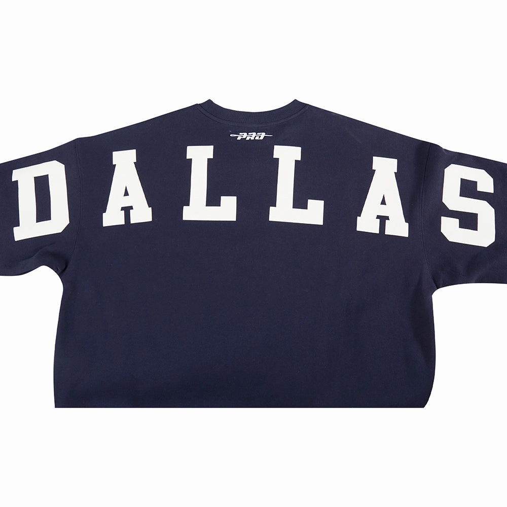 NFL DALLAS COWBOYS WINGSPAN MEN'S DROP SHOULDER FLEECE CREWNECK (MIDNIGHT NAVY)