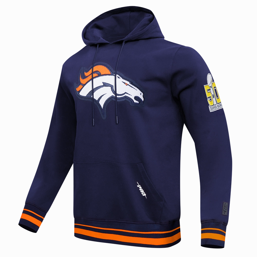 NFL DENVER BRONCOS MASHUP MEN'S RIB PULLOVER HOODIE (MIDNIGHT NAVY/ORANGE/MIDNIGHT NAVY)