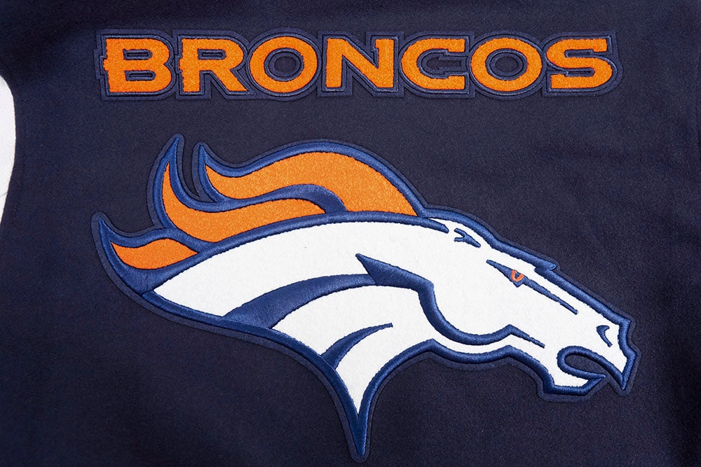 NFL DENVER BRONCOS MASHUP MEN'S RIB WOOL VARSITY JACKET (MIDNIGHT NAVY/ORANGE/MIDNIGHT NAVY)