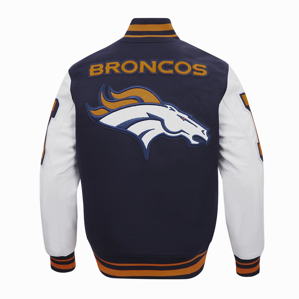 NFL DENVER BRONCOS MASHUP MEN'S RIB WOOL VARSITY JACKET (MIDNIGHT NAVY/ORANGE/MIDNIGHT NAVY)