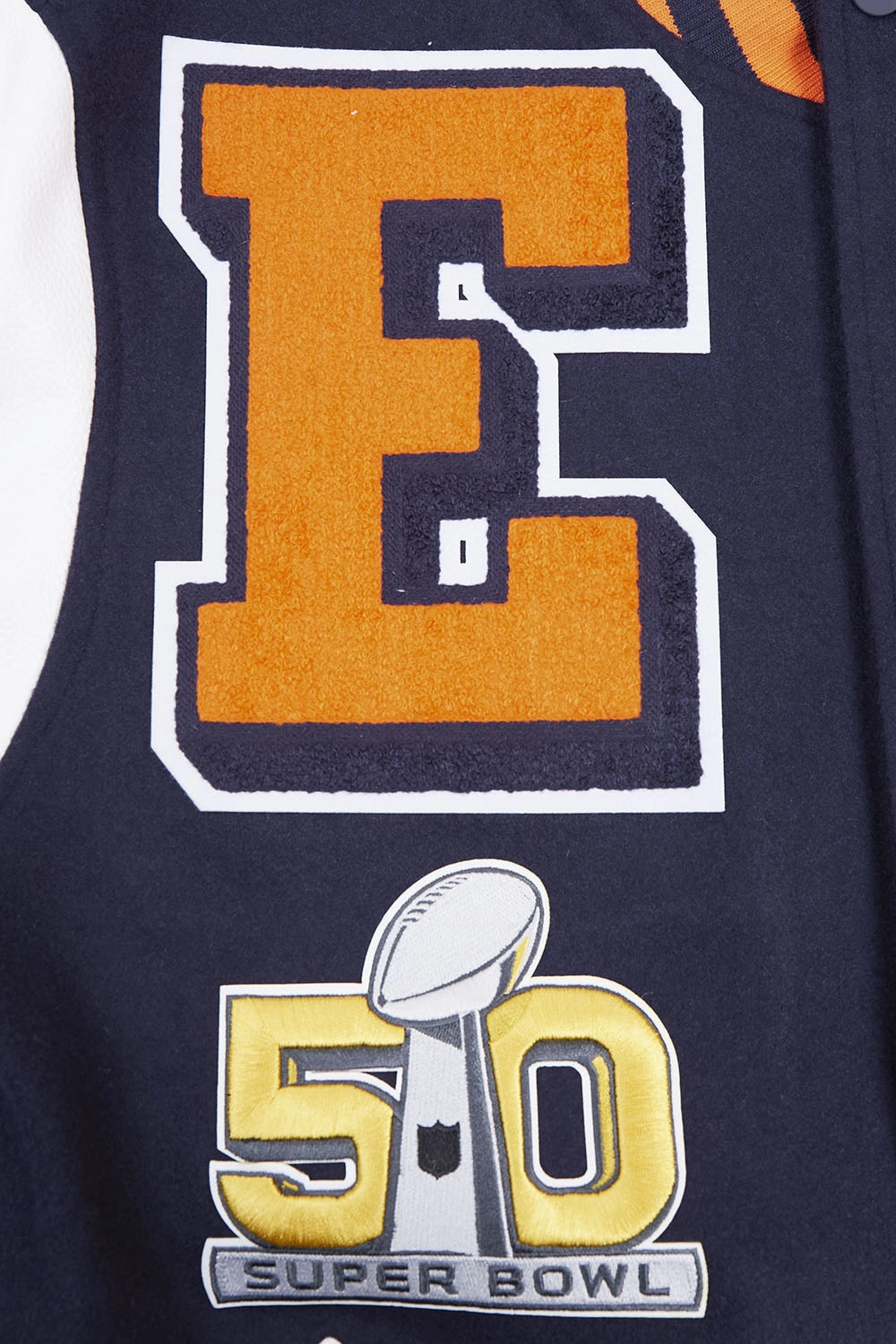 NFL DENVER BRONCOS MASHUP MEN'S RIB WOOL VARSITY JACKET (MIDNIGHT NAVY/ORANGE/MIDNIGHT NAVY)