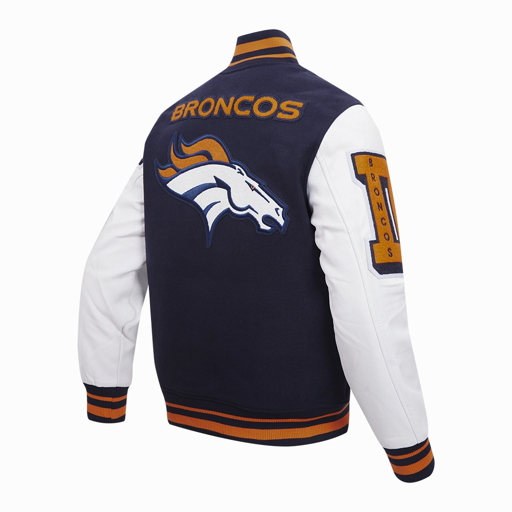 NFL DENVER BRONCOS MASHUP MEN'S RIB WOOL VARSITY JACKET (MIDNIGHT NAVY/ORANGE/MIDNIGHT NAVY)