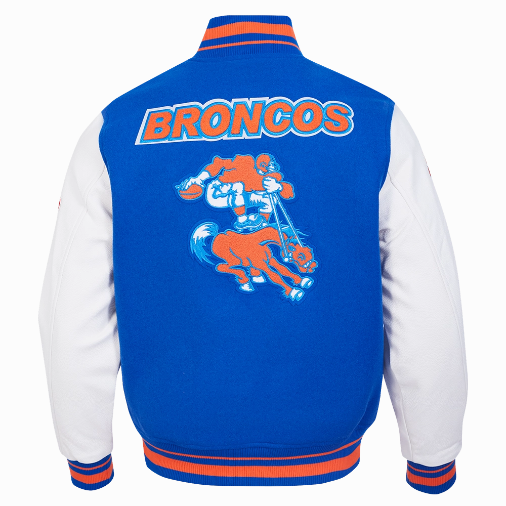 NFL DENVER BRONCOS RETRO CLASSIC MEN'S RIB WOOL VARSITY JACKET (ROYAL BLUE/ORANGE)