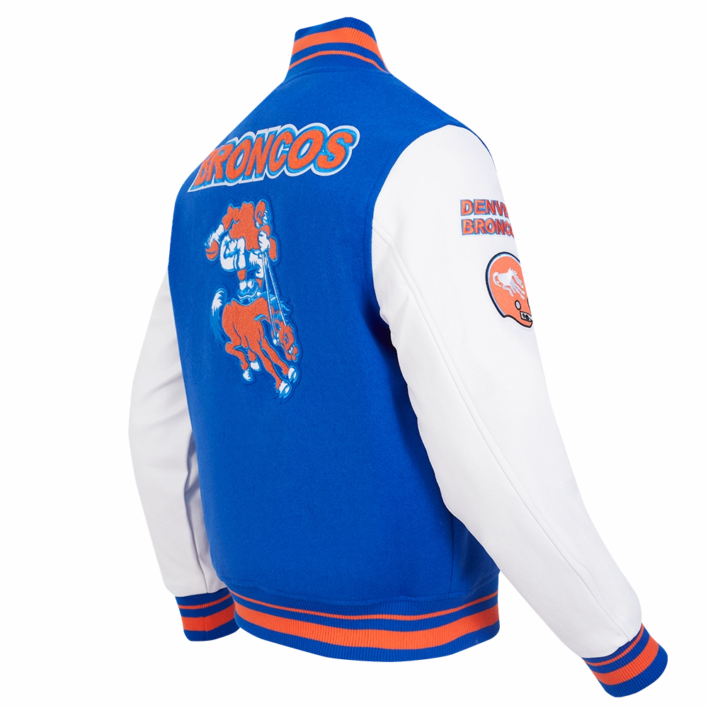 NFL DENVER BRONCOS RETRO CLASSIC MEN'S RIB WOOL VARSITY JACKET (ROYAL BLUE/ORANGE)