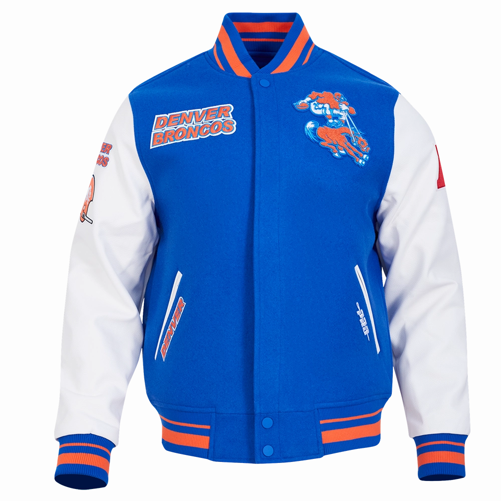 NFL DENVER BRONCOS RETRO CLASSIC MEN'S RIB WOOL VARSITY JACKET (ROYAL BLUE/ORANGE)