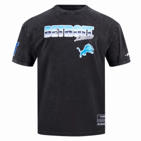 NFL DETROIT LIONS CHROME MEN'S COTTON JERSEY DROP SHOULDER TEE (WASHED BLACK)