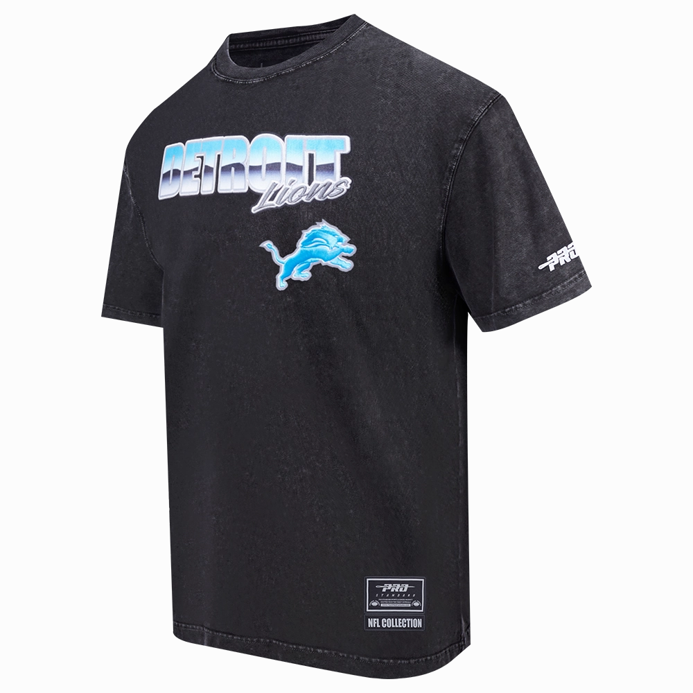 NFL DETROIT LIONS CHROME MEN'S COTTON JERSEY DROP SHOULDER TEE (WASHED BLACK)