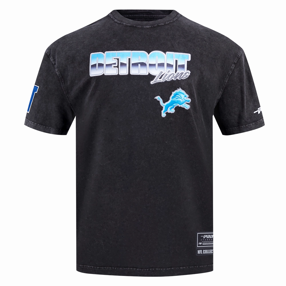 NFL DETROIT LIONS CHROME MEN'S COTTON JERSEY DROP SHOULDER TEE (WASHED BLACK)