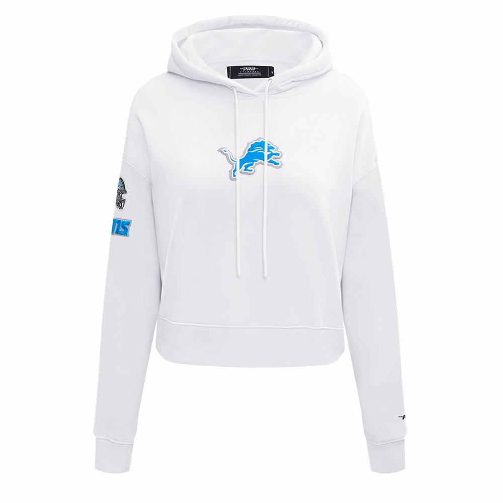 NFL DETROIT LIONS CLASSIC WOMEN'S CROPPED PULLOVER HOODIE (WHITE)