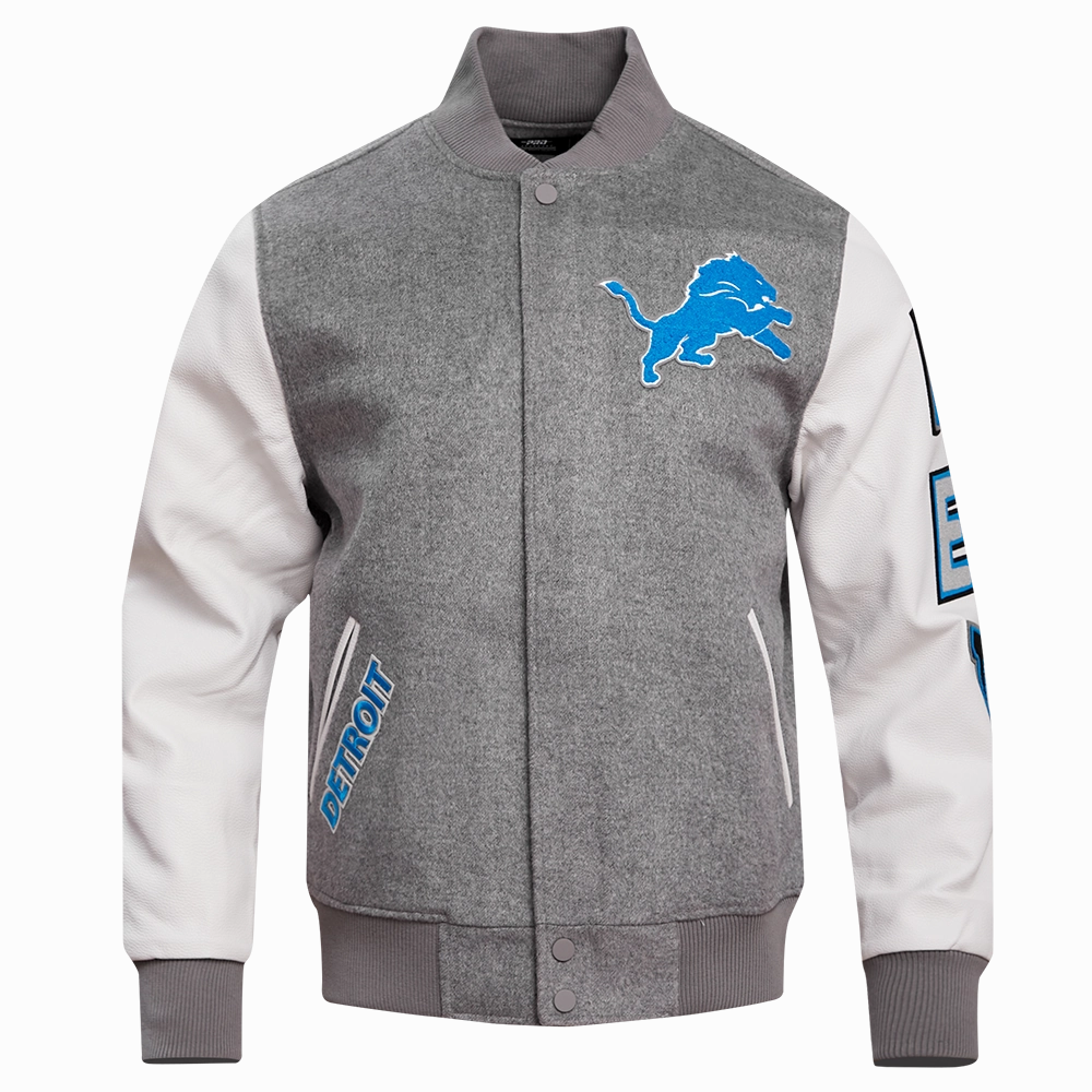 NFL DETROIT LIONS CLASSIC WOOL MEN'S VARSITY JACKET (GRAY/WHITE)