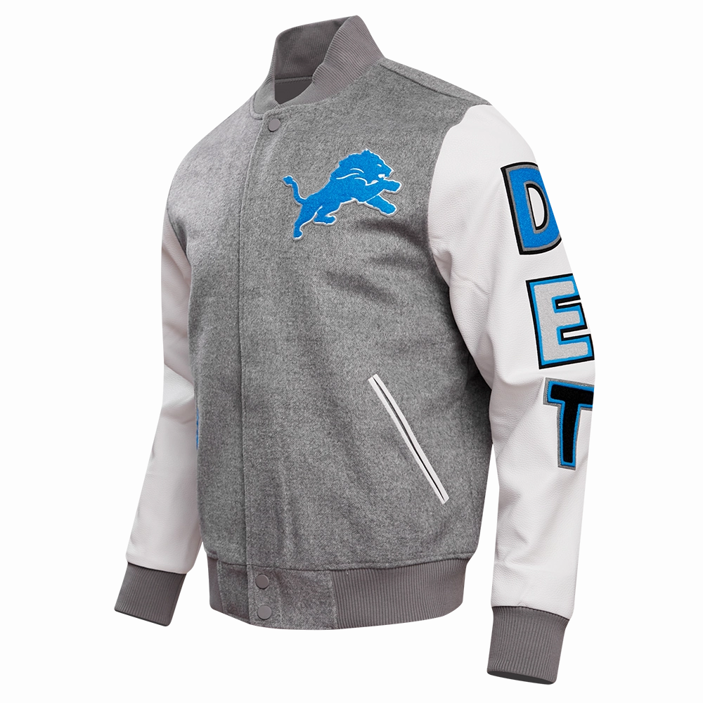 NFL DETROIT LIONS CLASSIC WOOL MEN'S VARSITY JACKET (GRAY/WHITE)
