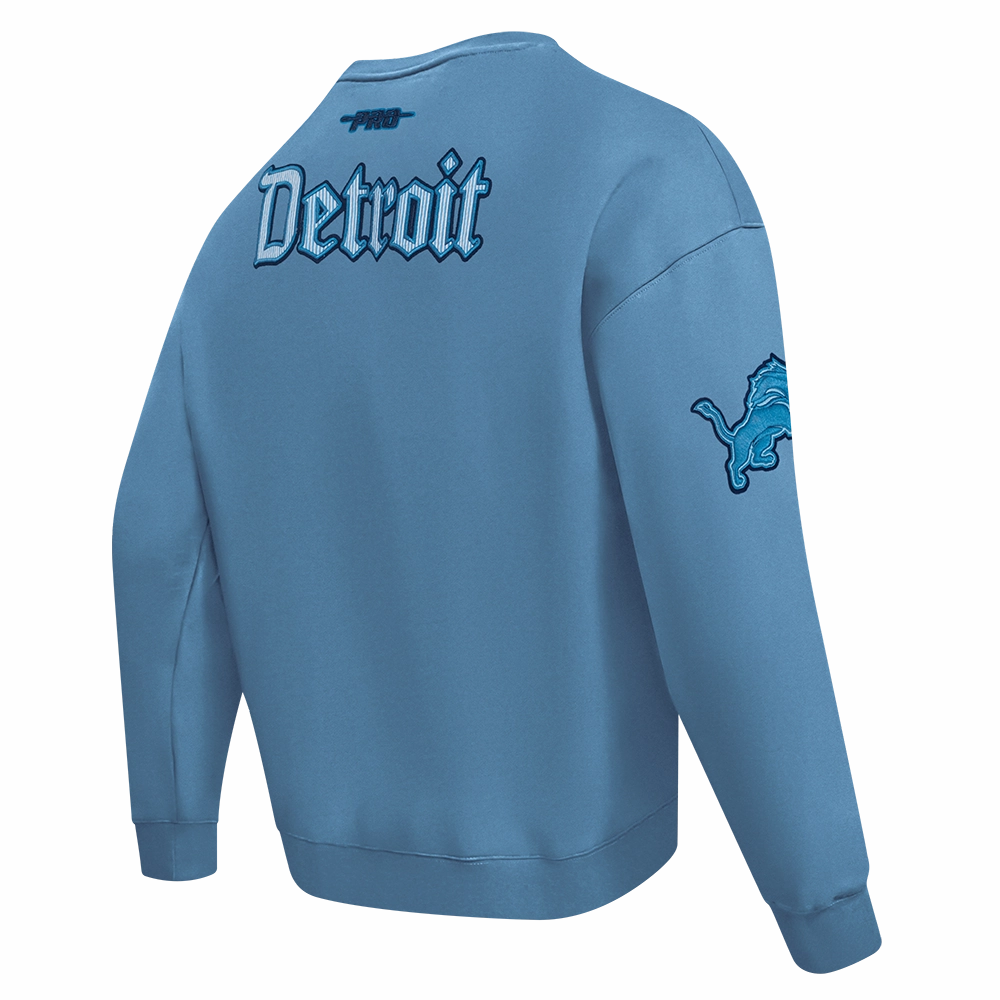 NFL DETROIT LIONS COUNTRY CLUB MEN'S DROP SHOULDER FLEECE CREWNECK (STEEL BLUE)
