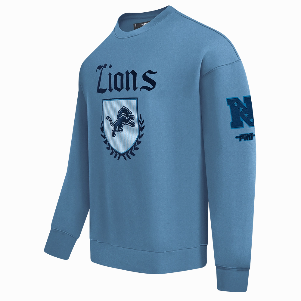 NFL DETROIT LIONS COUNTRY CLUB MEN'S DROP SHOULDER FLEECE CREWNECK (STEEL BLUE)
