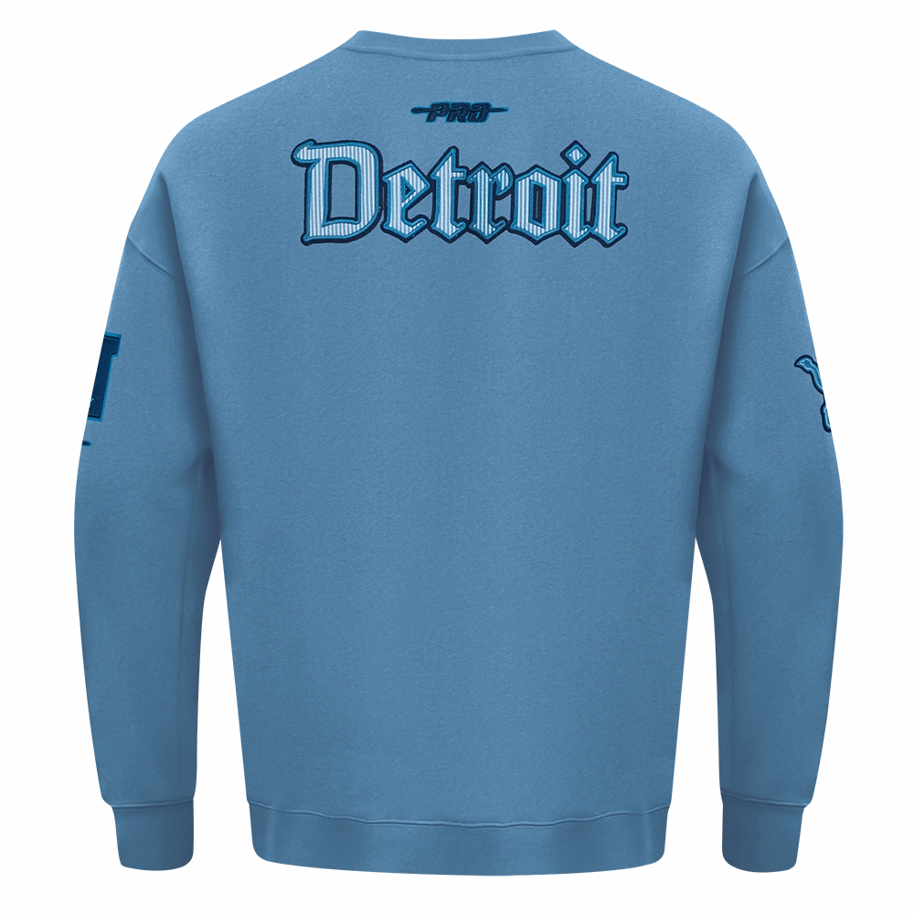 NFL DETROIT LIONS COUNTRY CLUB MEN'S DROP SHOULDER FLEECE CREWNECK (STEEL BLUE)