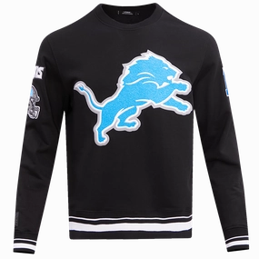 NFL DETROIT LIONS MASHUP MEN'S RIB CREWNECK (BLACK)
