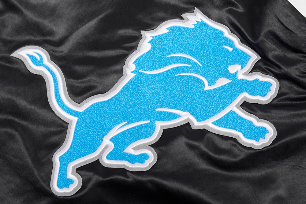 NFL DETROIT LIONS MASHUP MEN'S RIB SATIN JACKET (BLACK)