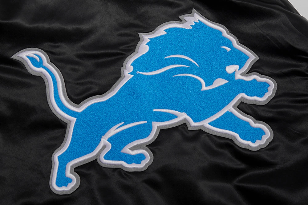 NFL DETROIT LIONS MASHUP MEN'S RIB SATIN JACKET (BLACK)
