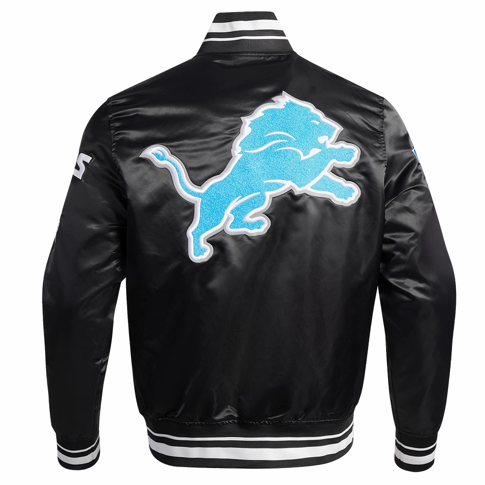 NFL DETROIT LIONS MASHUP MEN'S RIB SATIN JACKET (BLACK)