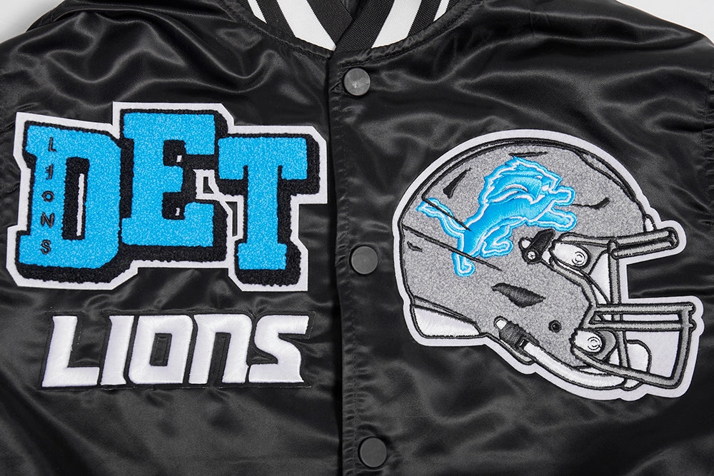 NFL DETROIT LIONS MASHUP MEN'S RIB SATIN JACKET (BLACK)