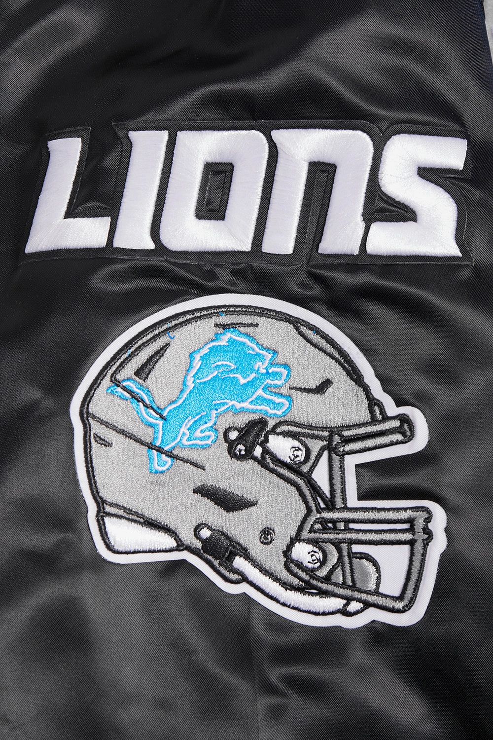 NFL DETROIT LIONS MASHUP MEN'S RIB SATIN JACKET (BLACK)