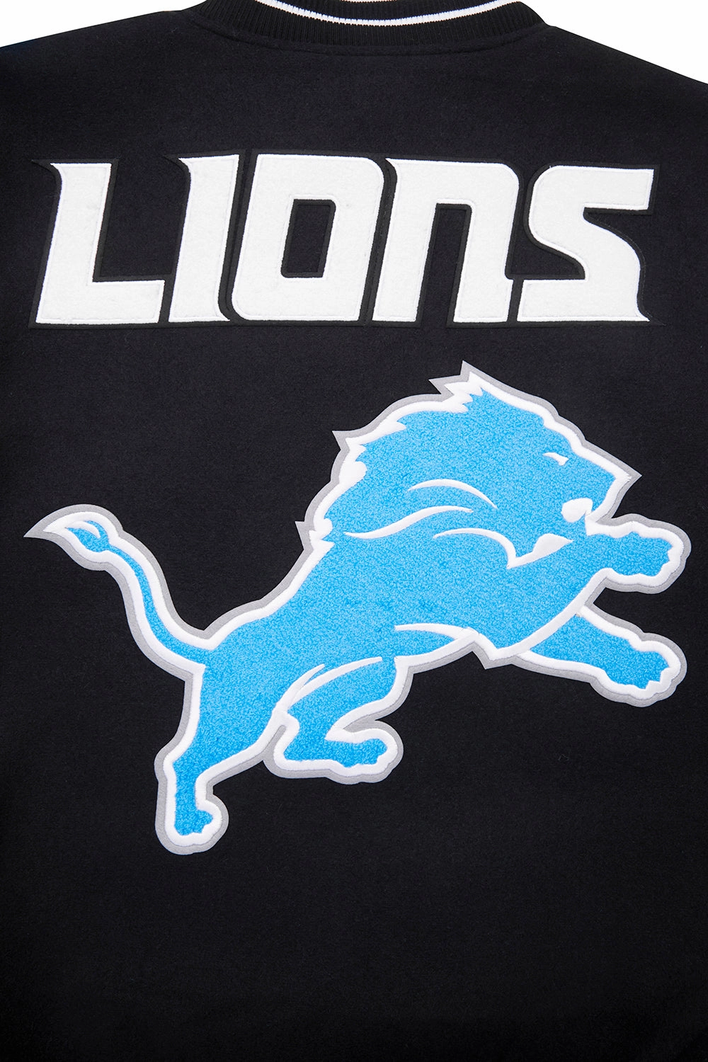 NFL DETROIT LIONS MASHUP MEN'S RIB WOOL VARSITY JACKET (BLACK/WHITE)