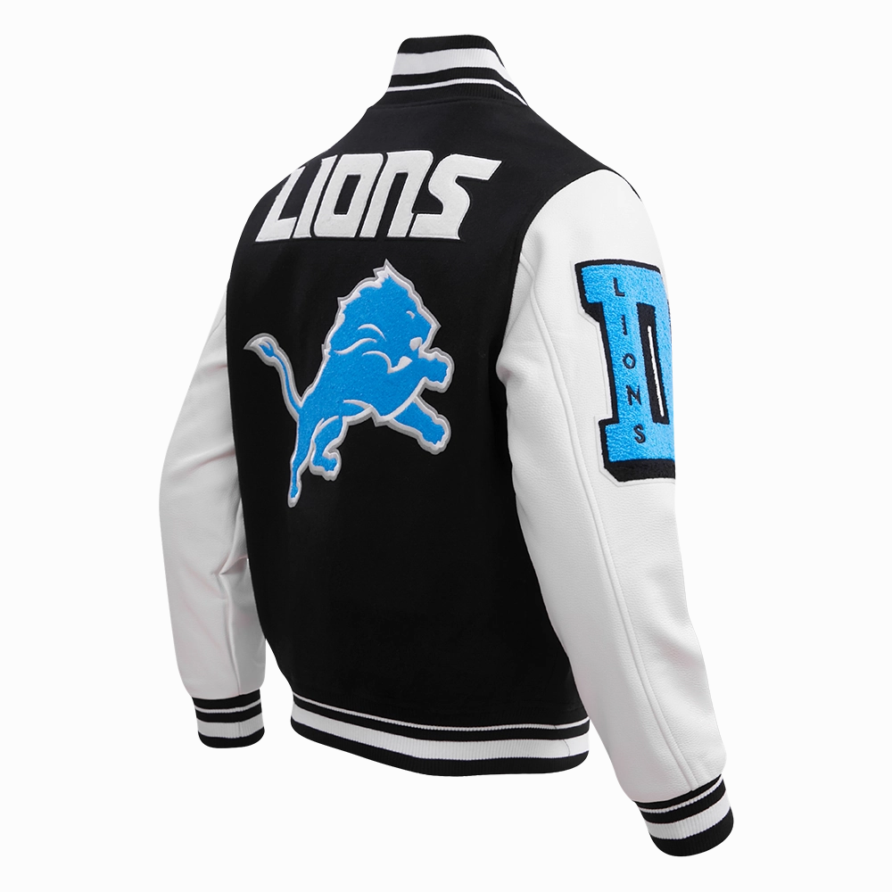 NFL DETROIT LIONS MASHUP MEN'S RIB WOOL VARSITY JACKET (BLACK/WHITE)