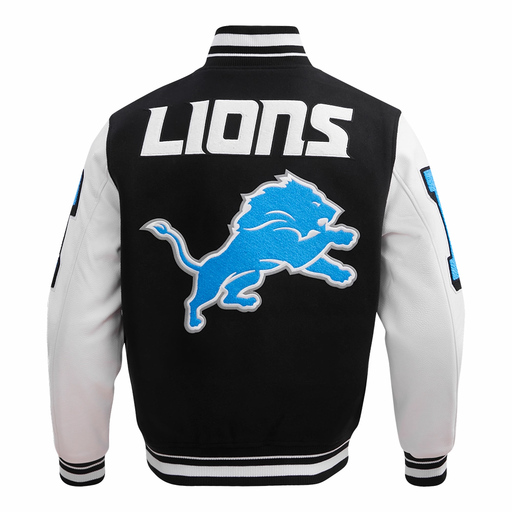 NFL DETROIT LIONS MASHUP MEN'S RIB WOOL VARSITY JACKET (BLACK/WHITE)
