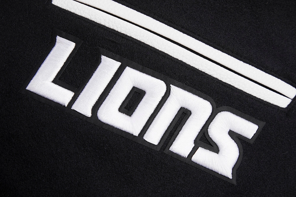 NFL DETROIT LIONS MASHUP MEN'S RIB WOOL VARSITY JACKET (BLACK/WHITE)